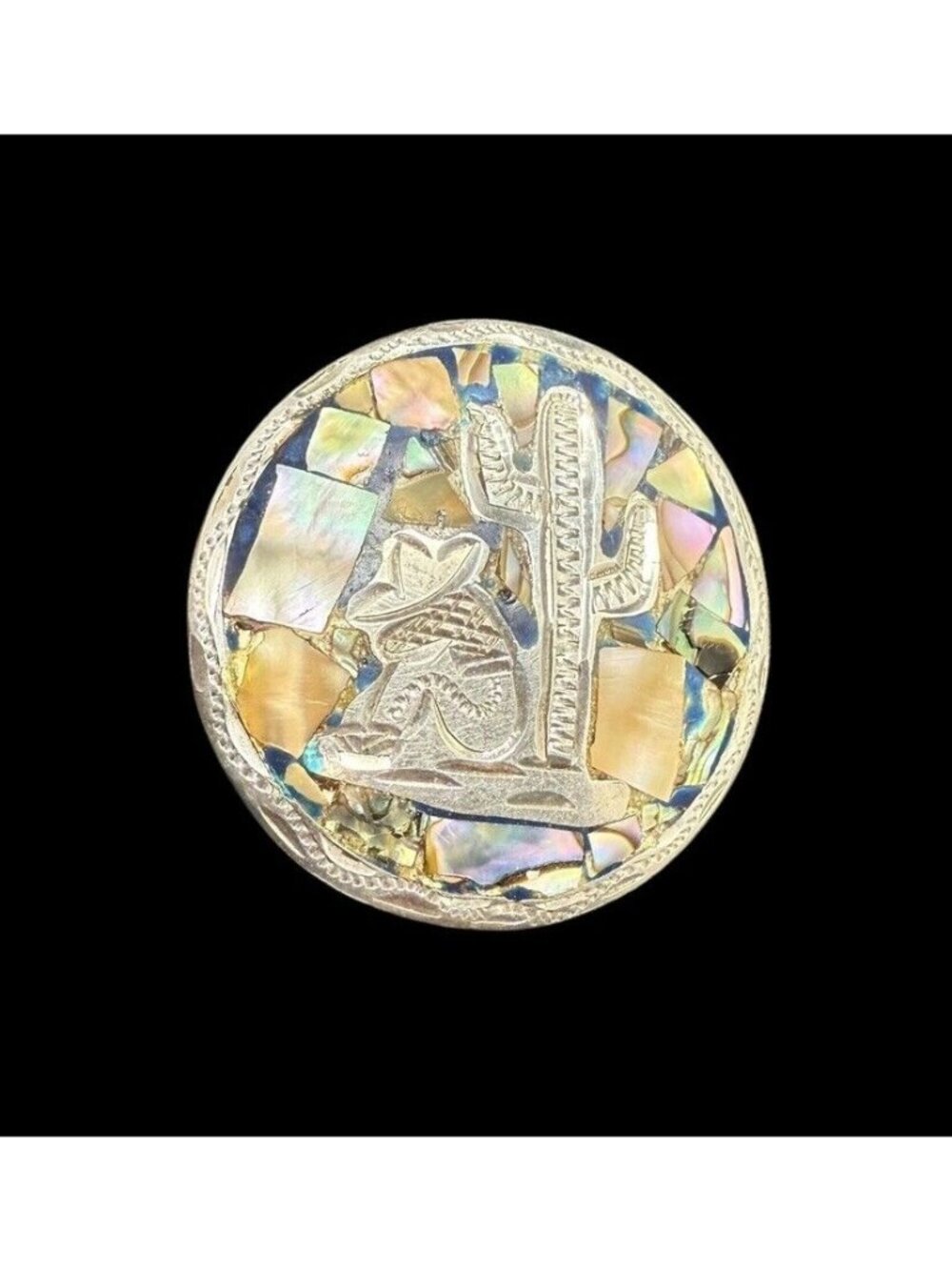 Taxco Mexico Sterling Silver Abalone MOP Brooch Pendant Cactus Resting Man